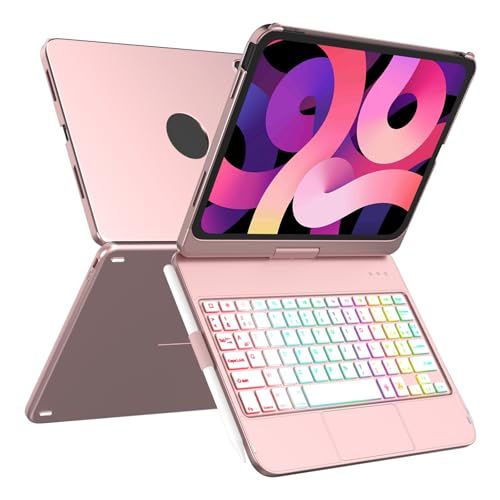 MMK Tastatur für iPad 10. Generation 2022, 10,9 Zoll, 360° Touchpad, Flip & bunte Beleuchtung, 7 Farben & automatischer Weck-/Schlafmodus, Smart Trackpad mit Stifthalter, für iPad 10. Generation von MMK