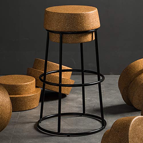 Runde Kork Barhocker Schwarz Eisen Basis Hohe Fußstütze Cafe Designer Kreative Stuhl für Pub Bistro Küche (45 cm, 65 cm, 75 cm) von MMLI-Barhocker
