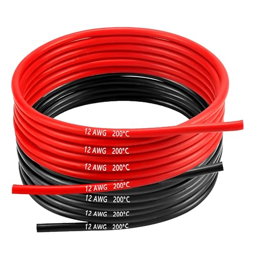 MMOBIEL 12 AWG Silikon Elektronik Kabel - 12 Gauge (3,31mm²) Verzinnte Kupferkabel - 2 Separate Kabel Rot & Schwarz Jede 2,5m / 8.2ft für RC, Drohnen, 3D Drucker, Batterien, Sprecherkabel, Led Strips von MMOBIEL