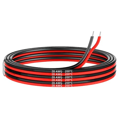 MMOBIEL 28 AWG Silikon Elektronik Kabel - 28 Gauge (0,08mm²) Verzinnte Kupferkabel - 2 Separate Kabel Rot & Schwarz Jede 2,5 m / 8.2 ft für Elektrische Reparatur, Sensoren, Drohnen, Lautsprecherkabel von MMOBIEL