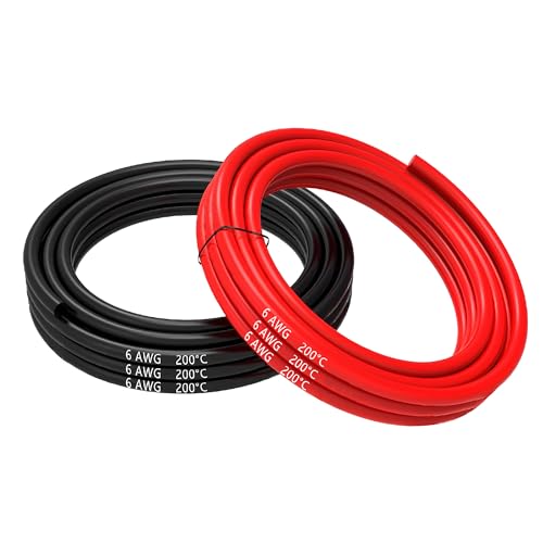 MMOBIEL 6 AWG Silikon Elektronik Kabel - 6 Gauge (13,3mm²) Verzinnte Kupferkabel - 2 Separate Kabel Rot & Schwarz Jede 2,5 m / 8.2 ft für Kühlschränke, Klimaanlagen, Autobatterien, Schweißbatterien von MMOBIEL