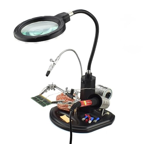 MMOBIEL Hochbelastbare Helping Hand Lupe Station 2.5X 4X LED-Licht Lupenstativ mit Klemme und Clips von MMOBIEL