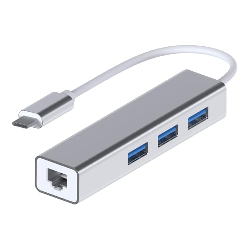 MMOBIEL USB Typ C zu Ethernet 1000Mbps - 1 Gigabit RJ45 Adapter und 3 USB Ports 3.0 Data Hub kompatibel mit MacBook Air/Pro iMac Acer Lenovo Asus HP Samsung Huawei iPhone 16 & iPhone 15 - Silber von MMOBIEL
