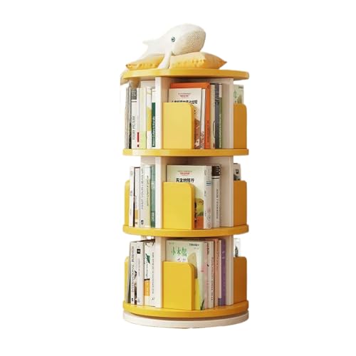 MMOU Drehbares Bücherregal, 360-Grad-Bücherregal, Aufbewahrungsschrank, Bilderbuchregal, Mehrschichtiges, Einfaches, Bodenstehendes Lagerregal für Den Haushalt (Color : Yellow, Size : 3 Layer) von MMOU