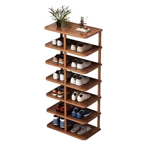 MMOU Holz Schuhregal 7 Ebenen Offener Schuhschrank Hoch, Schuhständer Schmal, Platzsparend, für Ankleidezimmer, Flur, 48 x 24 x 96 cm (Color : Walnut Color, Size : 48 * 24 * 96cm) von MMOU