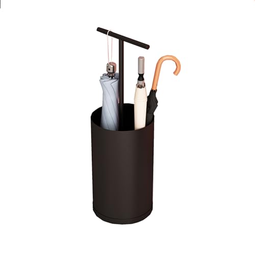 MMOU Schirmständer Aus Metall Freistehend Mit Abnehmbarer Wasserschale Tragbarer Gehstockständer Runde Aufbewahrungsbox Moderner Schlichter Schirmständer (Color : Black) von MMOU