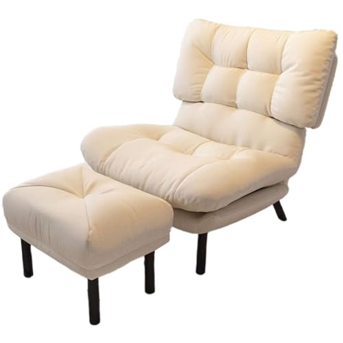MMOU Schlafzimmerstuhl Bequem für kleine Räume mit Ottomane Verstellbarer Rückenlehne Lesesessel Doppelt verdickte Rückenlehne und Kissen für Wohnzimmer Wohnung (Farbe: Weiß, Größe: Stuhl+Hocker) von MMOU