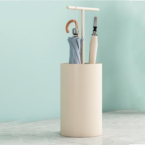 Schirmständer Aus Metall Freistehend Mit Abnehmbarer Wasserschale Tragbarer Gehstockständer Runde Aufbewahrungsbox Moderner Schlichter Schirmständer (Color : Beige) von MMOU
