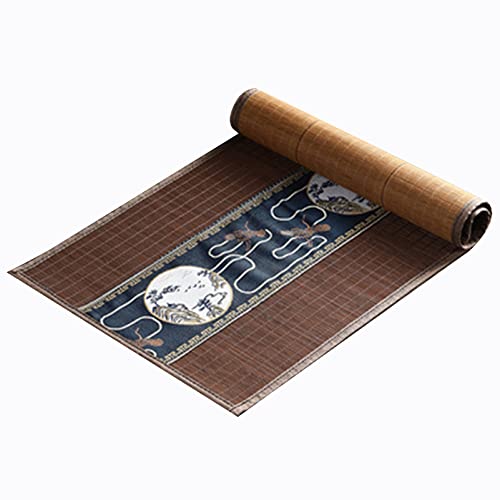 MMQGQ store Tischläufer Rustikale Bambus-Seide Handwälzer-tischläufer Mit Brauner Grenze, Langlebige Tischmatte Mit Jacquard-Tuch-dekor, Waschbarer Party-hochzeitsdekor Tischset(Size:40×90cm) von MMQGQ store