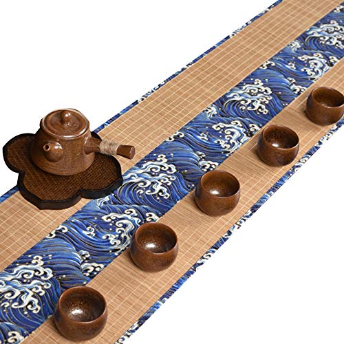 Japanischer Tischläufer Aus Bambus Mit Muster, Lange Tisch-Party-Hotel-Tischsets, Waschbare, rutschfeste, Haltbare Tischset, Blau/Gold ， Viele Modelle(Color:Welle,Size:30×210cm) von MMQGQ