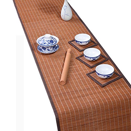 MMQGQ Bambus Tischläufer Mit Brauner Stoffgrenze, Bauernhaus Handgefertigte Tischläufer, rutschfeste Tischsets Für Lange Speisen-Couchtisch-Matten(Size:30×150cm) von MMQGQ