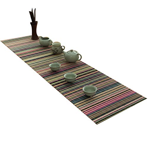 MMQGQ Bunter Gestreifter Bambus Tischläufer, Künstlerische rutschfeste Tischmatte, Isolierung Tischset Für Wohnküche Esstisch ， 30 × 140 cm von MMQGQ