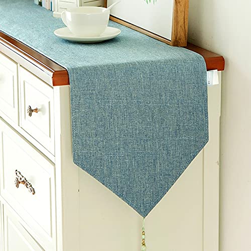 MMQGQ Einfache Baumwoll- Und Leinen-Tischläufer, Blaue V-End-Quaste Tischdecke, rutschfeste Wärmeisolierendes Waschbares Tischset(Size:30×240cm) von MMQGQ