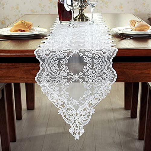 MMQGQ Französisch Romantischer Spitze Tischläufer, Weiße Hohl Essen Kaffee Tisch Dekor Zettlein, Wärmeisolierendes Rutschbar Waschbares Tischtuch(Size:30×120cm) von MMQGQ