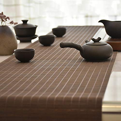 MMQGQ Retro Bambus Tischläufer, Braune Handgemachte Teematte, Wärmeisolierendes Rutschfestes Tischset, Tischplattenschutzmatte(Size:40×150cm) von MMQGQ