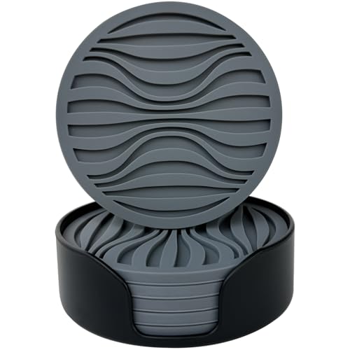 Silikon Untersetzer 6er Set，Dickes Design(0.5cm) Runde Untersetzer Topf,Topfuntersetzer Hitzebeständig,Getränke Untersetzer, Kaffee Pads Bier Bar Matte,mit Mustern rutschfest (Grau) von MMSGA