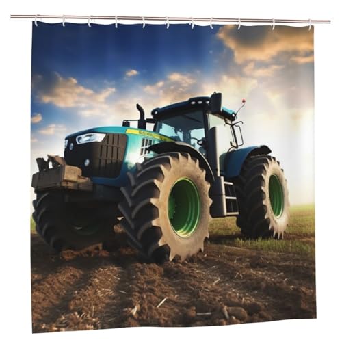 MMSJSBVY Bauernhof Traktor Duschvorhang 183.9 cm x 183.9 cm - Schimmelresistenter und wasserdichter Duschvorhang Sichtschutz Dekovorhang für Badewannen und Duschabtrennungen von MMSJSBVY