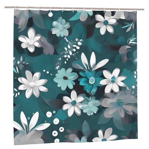 MMSJSBVY Blaugrün Grau und Weiß Blumen Duschvorhang 183.9 cm x 183.9 cm - Schimmelresistenter und wasserdichter Duschvorhang Sichtschutz Dekorativer Vorhang für Badewannen und Duschabtrennungen von MMSJSBVY