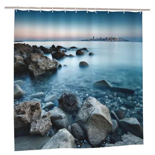 MMSJSBVY Calm Sea And Rocks Duschvorhang 183.9 cm x 183.9 cm - Schimmelresistenter und wasserdichter Duschvorhang Sichtschutz Dekovorhang für Badewannen und Duschabtrennungen von MMSJSBVY