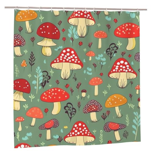 MMSJSBVY Cartoon Pilze Duschvorhang 183.9 cm x 183.9 cm - Schimmelresistenter und wasserdichter Duschvorhang Sichtschutz Dekorativer Vorhang für Badewannen und Duschabtrennungen von MMSJSBVY