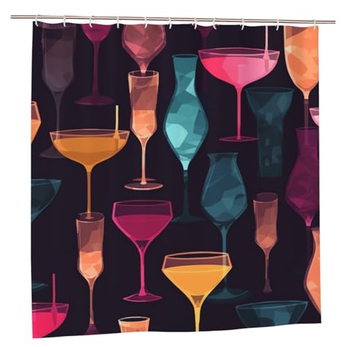 MMSJSBVY Cocktail Gläser Duschvorhang 183.9 cm x 183.9 cm - Schimmelresistenter und wasserdichter Duschvorhang Sichtschutz Dekorativer Vorhang für Badewannen und Duschabtrennungen von MMSJSBVY