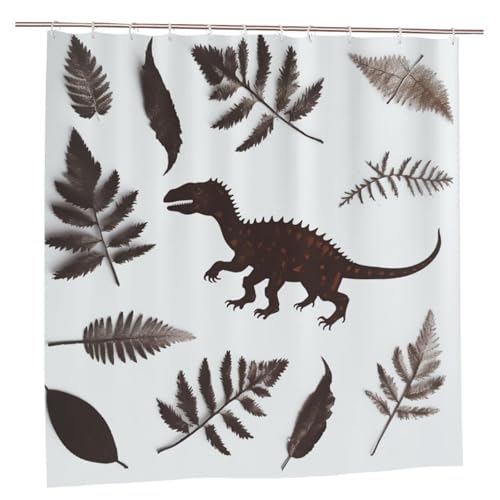 MMSJSBVY Dinosaurier Blätter Duschvorhang 183.9 cm x 183.9 cm - Schimmelresistenter und wasserdichter Duschvorhang Sichtschutz Dekorativer Vorhang für Badewannen und Duschabtrennungen von MMSJSBVY