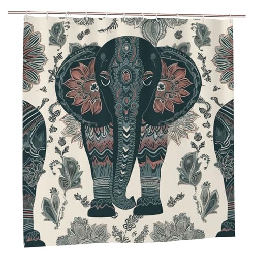 MMSJSBVY Duschvorhang Elefant Muster 183.9 cm x 183.9 cm - Schimmelresistenter und wasserdichter Duschvorhang Sichtschutz Dekorativer Vorhang für Badewannen und Duschabtrennungen von MMSJSBVY