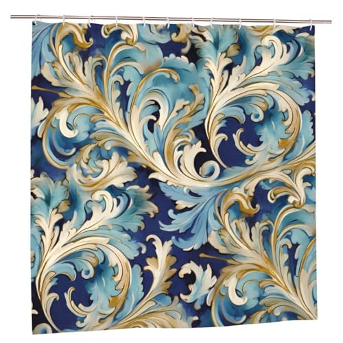 MMSJSBVY Elegant Blau Gold Florentiner Duschvorhang 183.9 cm x 183.9 cm - Schimmelresistenter und wasserdichter Duschvorhang Sichtschutz Dekovorhang für Badewannen und Duschabtrennungen von MMSJSBVY