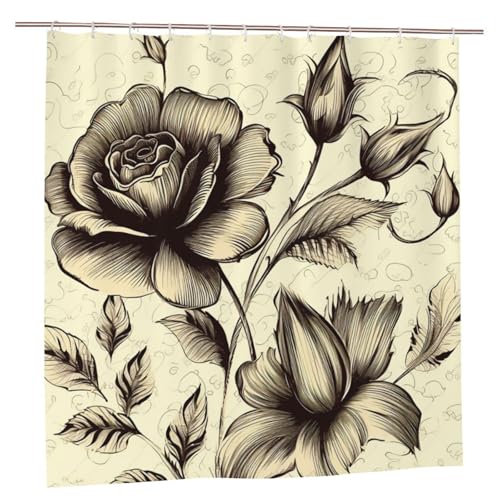 MMSJSBVY Elegant Blumen Duschvorhang 183.9 cm x 183.9 cm - Schimmelresistenter und wasserdichter Duschvorhang Sichtschutz Dekorativer Vorhang für Badewannen und Duschabtrennungen von MMSJSBVY