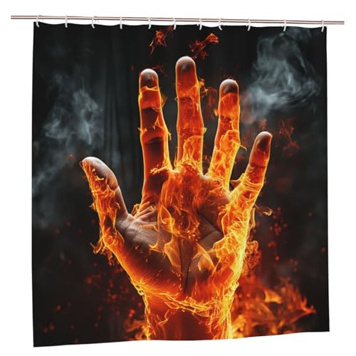 MMSJSBVY Fire Flame Hand Duschvorhang 183.9 cm x 183.9 cm - Schimmelresistenter und wasserdichter Duschvorhang Sichtschutz Dekorativer Vorhang für Badewannen und Duschabtrennungen von MMSJSBVY