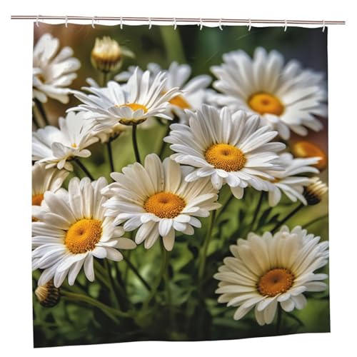 MMSJSBVY Floral Blumen Gänseblümchen Duschvorhang 183.9 cm x 183.9 cm - Schimmelresistenter und wasserdichter Duschvorhang, Sichtschutz Dekorativer Vorhang für Badewannen und Duschabtrennungen von MMSJSBVY