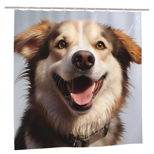 MMSJSBVY Happy Dog Duschvorhang 183.9 cm x 183.9 cm - Schimmelresistenter und wasserdichter Duschvorhang Sichtschutz Dekovorhang für Badewannen und Duschabtrennungen von MMSJSBVY