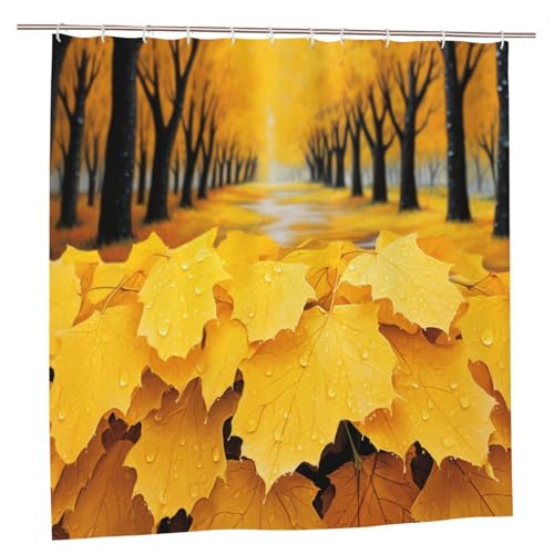 MMSJSBVY Herbst Gelb Blätter Duschvorhang 183.9 cm x 183.9 cm - Schimmelresistenter und wasserdichter Duschvorhang Sichtschutz Dekorativer Vorhang für Badewannen und Duschabtrennungen von MMSJSBVY