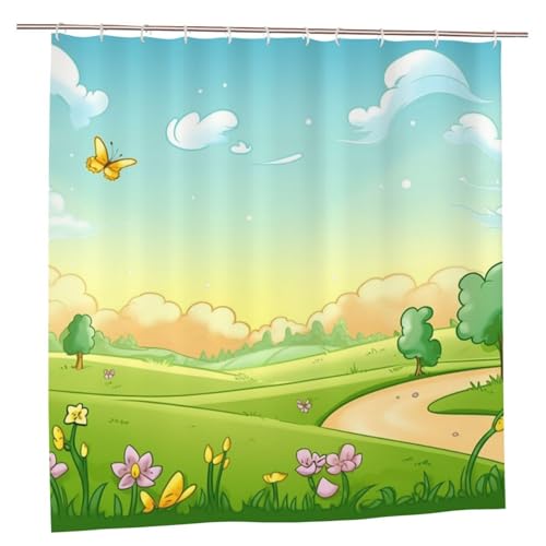 MMSJSBVY Hintergründe Cartoon Duschvorhang 183.9 cm x 183.9 cm - Schimmelresistenter und wasserdichter Duschvorhang Sichtschutz Dekorativer Vorhang für Badewannen und Duschabtrennungen von MMSJSBVY