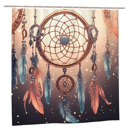 MMSJSBVY Indianer Traumfänger Duschvorhang 183.9 cm x 183.9 cm - Schimmelresistenter und wasserdichter Duschvorhang Sichtschutz Dekovorhang für Badewannen und Duschabtrennungen von MMSJSBVY