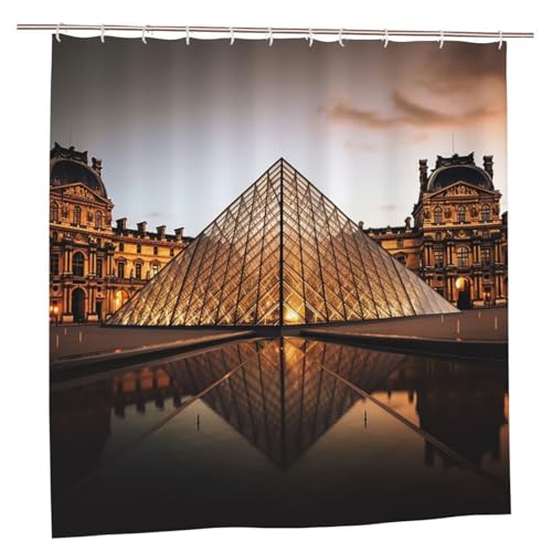 MMSJSBVY Louvre Duschvorhang Museum in Paris 183.9 cm x 183.9 cm - Schimmelresistenter und wasserdichter Duschvorhang Sichtschutz Dekovorhang für Badewannen und Duschabtrennungen von MMSJSBVY