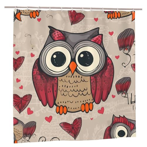 MMSJSBVY Love Owl Duschvorhang 183.9 cm x 183.9 cm - Schimmelresistenter und wasserdichter Duschvorhang Sichtschutz Dekorativer Vorhang für Badewannen und Duschabtrennungen von MMSJSBVY
