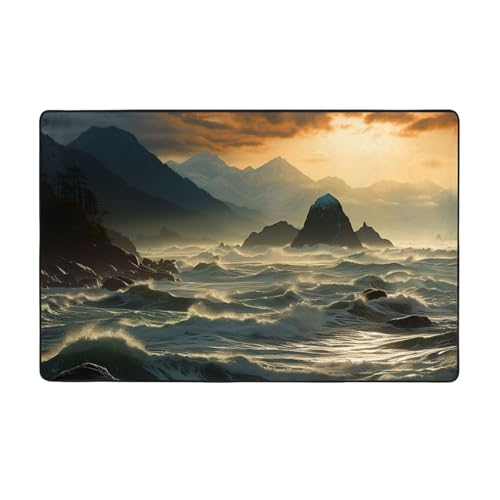 MMSJSBVY Mountains Meet The Sea Flanell-Bodenmatte, weich, rutschfest, saugfähig, Memory-Schaum-Teppich, geeignet für Wohnzimmer/Schlafzimmer/Büro, waschbar, 152,4 x 99 cm von MMSJSBVY