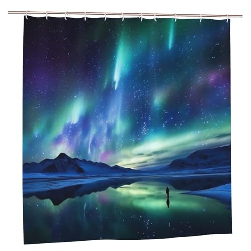 MMSJSBVY Northern Lights Duschvorhang 183.9 cm x 183.9 cm - Schimmelresistenter und wasserdichter Duschvorhang Sichtschutz Dekorativer Vorhang für Badewannen und Duschabtrennungen von MMSJSBVY