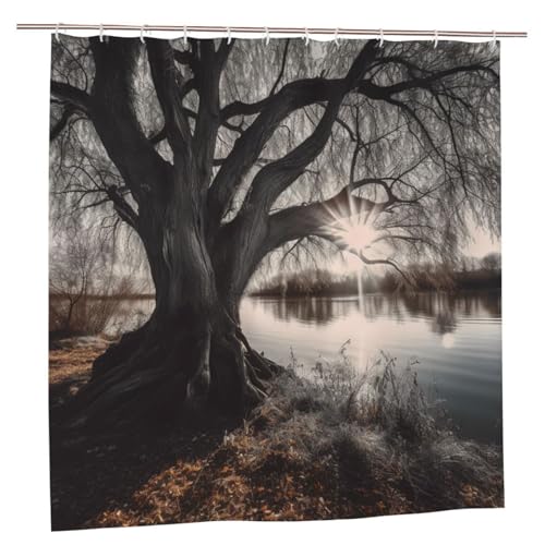 MMSJSBVY Old Tree By Lake Duschvorhang 183 x 183 cm - Schimmelresistenter und wasserdichter Duschvorhang, Sichtschutz Dekorativer Vorhang für Badewannen und Duschabtrennungen von MMSJSBVY