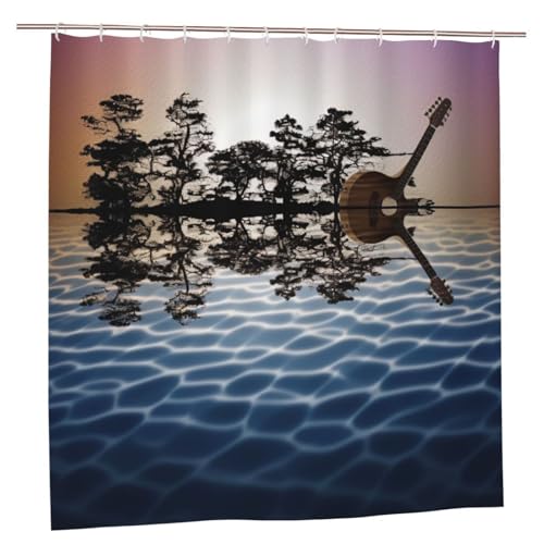 MMSJSBVY Reflection Gitarre Duschvorhang 183 x 183 cm - Schimmelresistenter und wasserdichter Duschvorhang, Sichtschutz Dekorativer Vorhang für Badewannen und Duschabtrennungen von MMSJSBVY