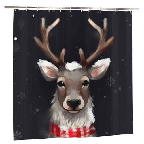 MMSJSBVY Rentier Duschvorhang 183.9 cm x 183.9 cm - Schimmelresistenter und wasserdichter Duschvorhang Sichtschutz Dekorativer Vorhang für Badewannen und Duschabtrennungen von MMSJSBVY