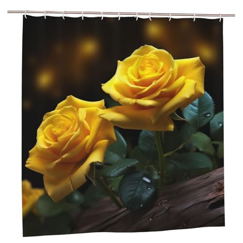 MMSJSBVY Schöne gelbe Rosen Duschvorhang 183.9 cm x 183.9 cm - Schimmelresistenter und wasserdichter Duschvorhang Sichtschutz Dekovorhang für Badewannen und Duschabtrennungen von MMSJSBVY