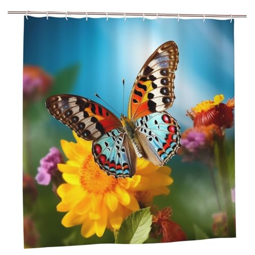 MMSJSBVY Schöner Sommer Schmetterling Duschvorhang 183.9 cm x 183.9 cm - Schimmelresistenter und wasserdichter Duschvorhang Sichtschutz Dekorativer Vorhang für Badewannen und Duschabtrennungen von MMSJSBVY