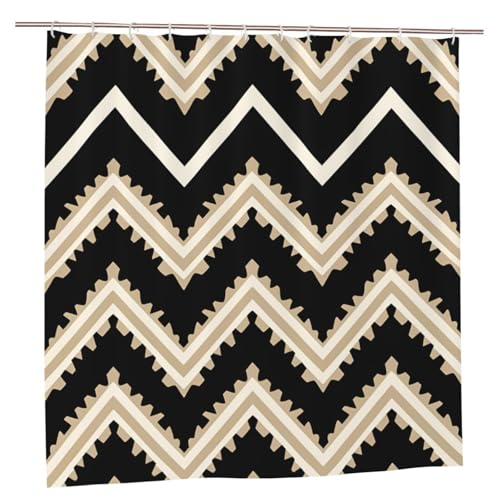 MMSJSBVY Schwarz Weiß Tan Zickzack Duschvorhang 183.9 cm x 183.9 cm - Schimmelresistenter und wasserdichter Duschvorhang, Sichtschutz Dekorativer Vorhang für Badewannen und Duschabtrennungen von MMSJSBVY