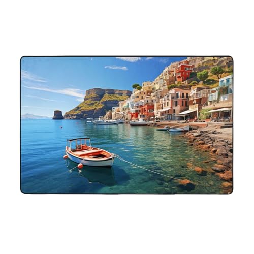 MMSJSBVY Seaside Town Flanell-Bodenmatte, weich, rutschfest, saugfähig, Memory-Schaum-Teppich, geeignet für Wohnzimmer/Schlafzimmer/Büro, waschbar, 152,4 x 99 cm von MMSJSBVY