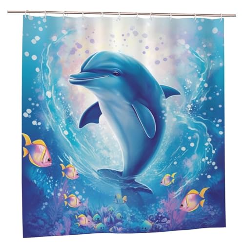 MMSJSBVY Süße Delphin Duschvorhang 183 x 183 cm - Schimmelresistenter und wasserdichter Duschvorhang Sichtschutz dekorativer Vorhang für Badewannen und Duschabtrennungen von MMSJSBVY