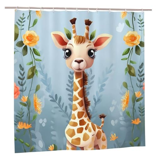 MMSJSBVY Süße Giraffe Blumen Duschvorhang 183.9 cm x 183.9 cm - Schimmelresistenter und wasserdichter Duschvorhang Sichtschutz Dekorativer Vorhang für Badewannen und Duschabtrennungen von MMSJSBVY