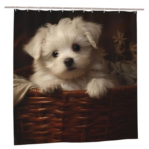 MMSJSBVY Süßer Hund Duschvorhang 183.9 cm x 183.9 cm - Schimmelresistenter und wasserdichter Duschvorhang Sichtschutz Dekorativer Vorhang für Badewannen und Duschabtrennungen von MMSJSBVY