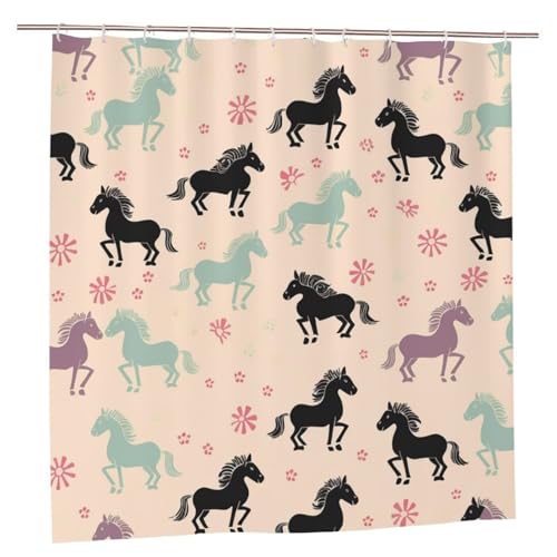 MMSJSBVY Süßes Pferd Duschvorhang 183.9 cm x 183.9 cm - Schimmelresistenter und wasserdichter Duschvorhang Sichtschutz Dekorativer Vorhang für Badewannen und Duschabtrennungen von MMSJSBVY